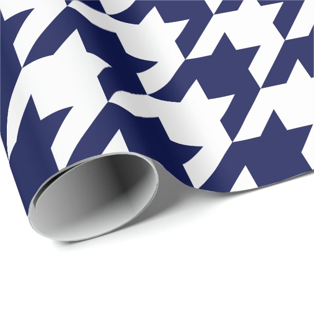 Large Navy Blue and White Houndstooth Wrapping Paper (Roll Corner)