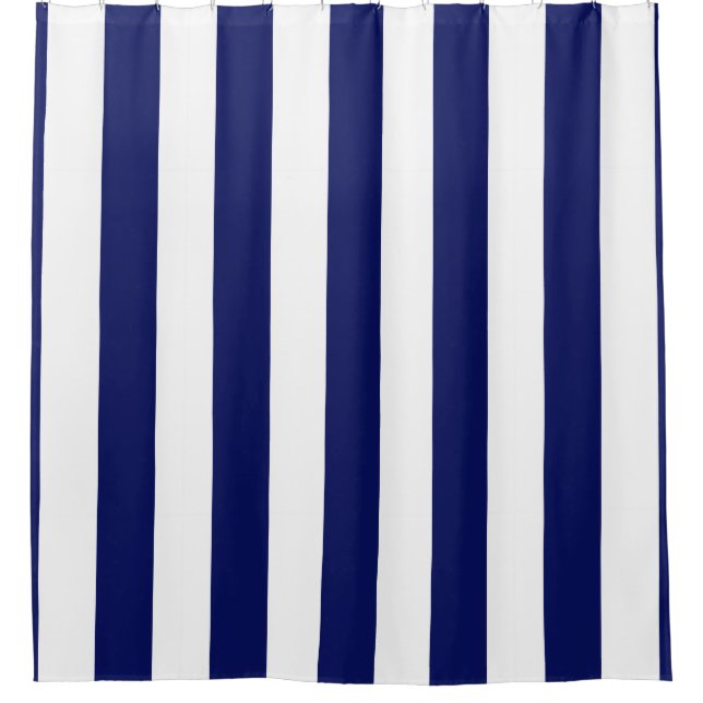 Large Navy Blue White Vertical Stripes #2 Shower Curtain (Front)