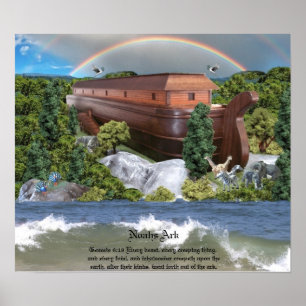 Large Noahs Ark Diorama Gloss Canvas Picture Poster