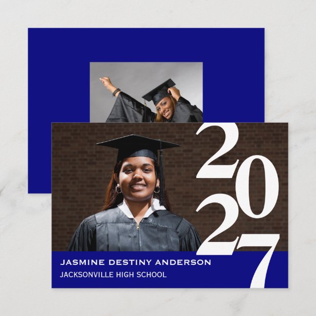 Large Numbers Blue - 3x5 Graduation Announcement (Front/Back)