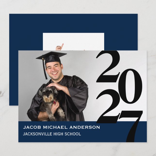 Large Numbers Navy - Graduation Announcement (Front/Back)