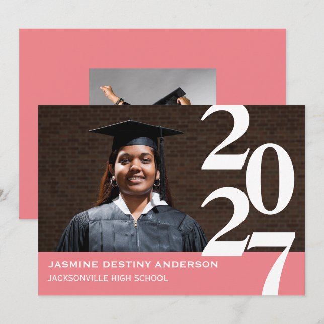 Large Numbers Pink - Graduation Announcement (Front/Back)
