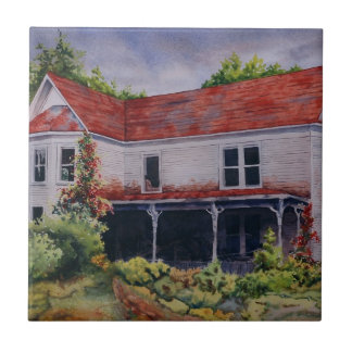 Large old abandoned white house with vines tile