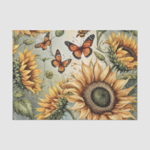 Large Open Sunflowers with Monarch Butterflies Tissue Paper