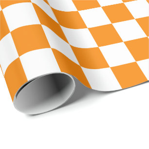 Large Orange and White Checks Wrapping Paper
