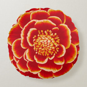 Large Orange Dahlia Flower Round Cushion