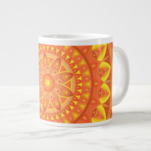 Large Orange Mandala Warm Cosy Boho Oversized  Coffee Mug (Front Right)
