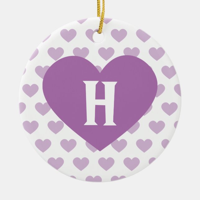Large Orchid Purple Heart - Monogram Ceramic Tree Decoration (Front)