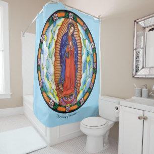 Large Our Lady of Guadalupe White Shower Curtain