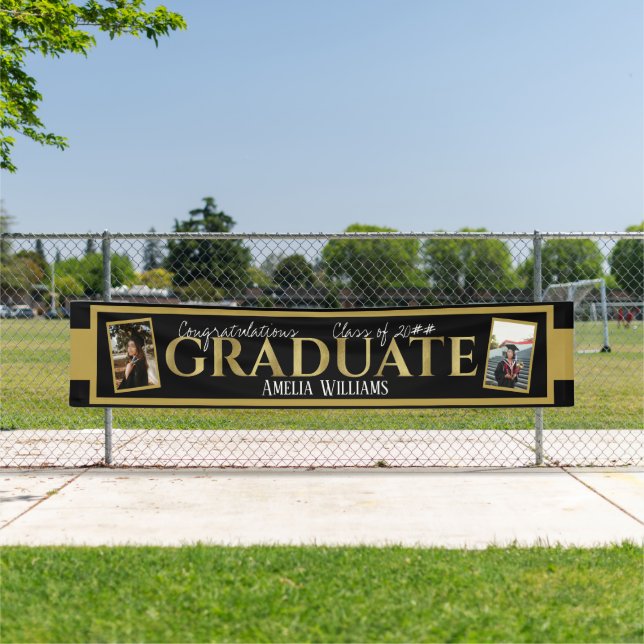 Large Outdoor Black & Gold Photo Graduation Banner (Insitu)