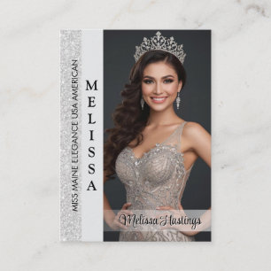 Large Pageant Business Card Silver Glitter Photo