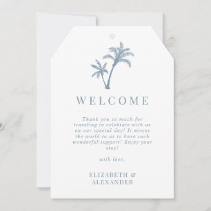 Large PalmTree Dusty Blue Wedding Welcome Gift Tag Thank You Card