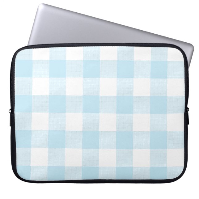 Large Pastel Blue and White Gingham Laptop Sleeve (Front)