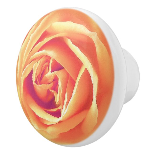 Large Pastel Orange Rose Print Ceramic Knob (Right)