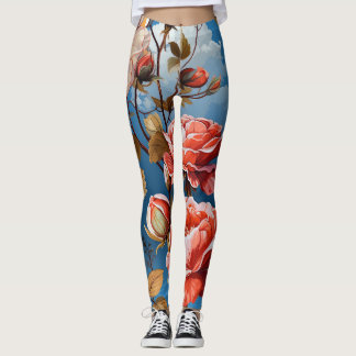 large Pastel Rose on a Sky Background Leggings