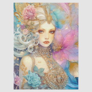 Large Pastel Watercolor Floral Mermaid Decoupage Tissue Paper