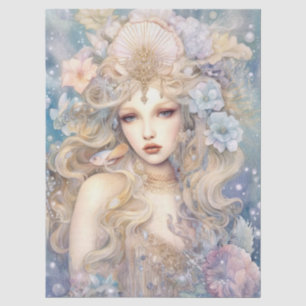 Large Pastel Watercolor Floral Mermaid Decoupage Tissue Paper