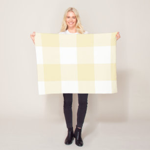 Large Pastel Yellow and White Gingham Plaid Fleece Blanket