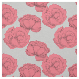 Large Peonies Romantic Pink Grey Pattern Floral Fabric