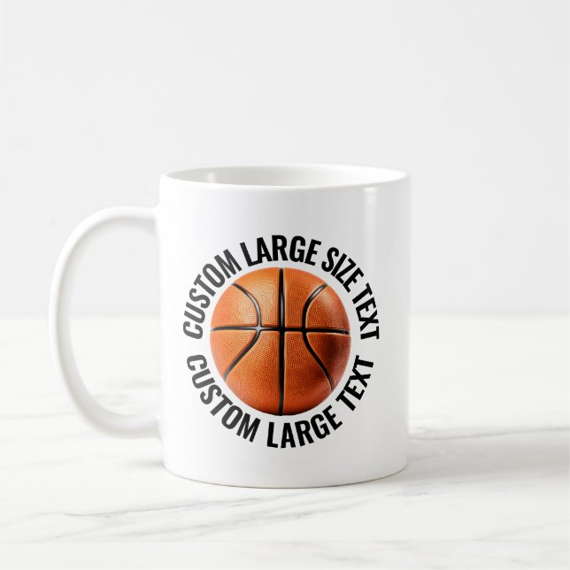 Large Personalised Text Basketball 11 oz. Custom Coffee Mug (Left)
