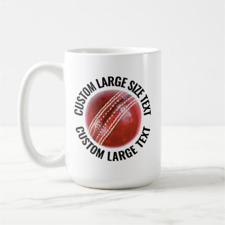 Large Personalised Text Cricket Ball 15oz. Custom Coffee Mug