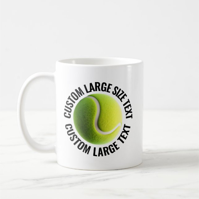 Large Personalised Text Tennis Ball 11 oz. Custom Coffee Mug (Left)
