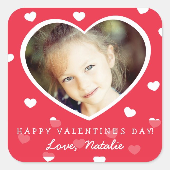 Large Personalised Valentine Photo Stickers / Red (Front)