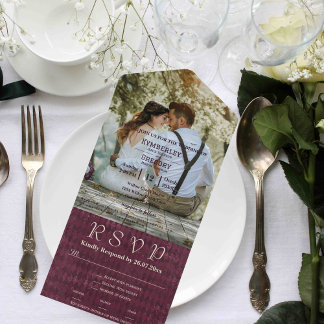 Large Photo Burgundy Diamond Pattern Website Email All In One Invitation