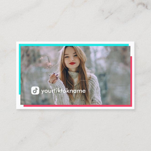 Large Photo Hot Pink Turquoise Social Media Business Card (Front)