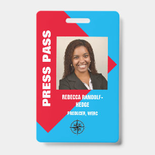 LARGE PHOTO I.D. PRESS PASS ID BADGE