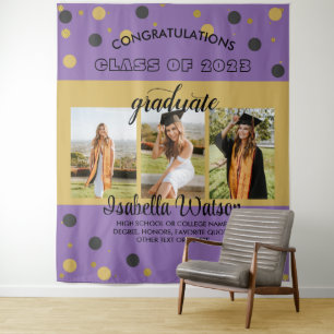 Large Photos Graduation Party PurpleGold Backdrop Tapestry