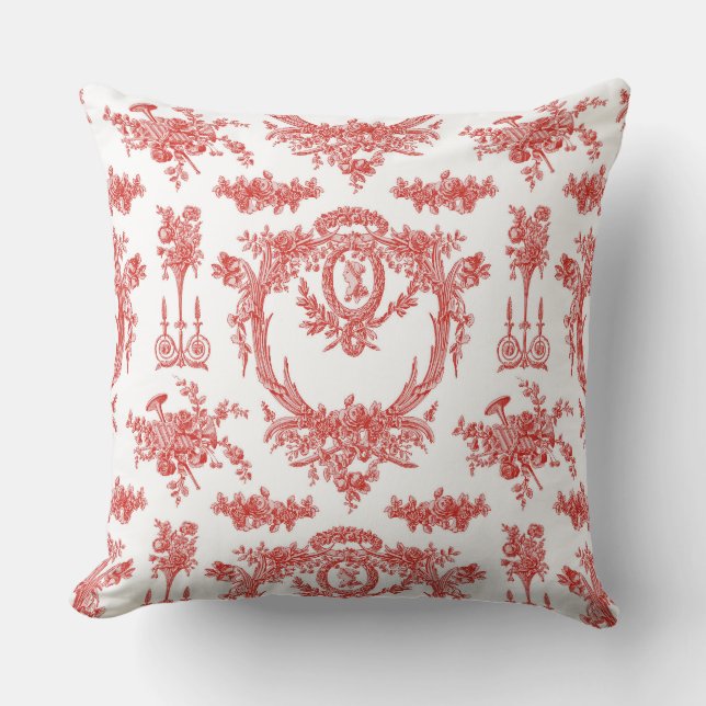 Large Pillow in Marie Toile and Red Gingham (Front)