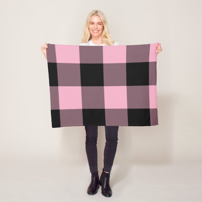 Large Pink and Black Buffalo Plaid Fleece Blanket (In Situ)