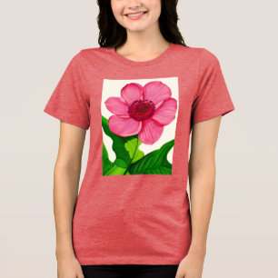 Large Pink Anemone with Emerald Green Leaves Tri-Blend Shirt