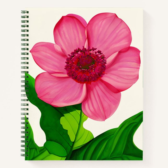 Large Pink Anemone with Green Leaves Journal (Front)