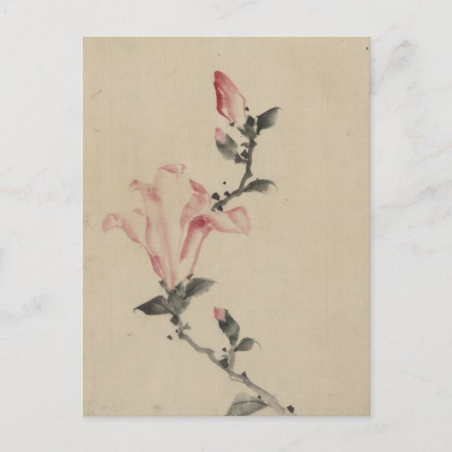 Large Pink Blossom on a Stem by Hokusai Postcard (Front)