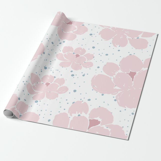 Large Pink Boho Trendy Floral Wrapping Paper  (Unrolled)