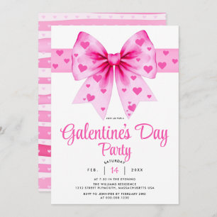 Large pink bow and hearts Galentine's Day party Invitation