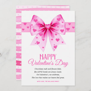 Large pink bow with hearts Happy Valentine's Day  Holiday Card