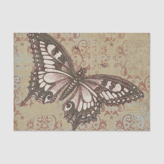 Large Pink Brown Butterfly on Victorian Scrolls Tissue Paper (Front)