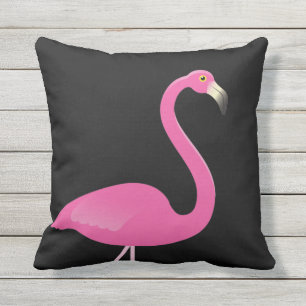 Large Pink Flamingo on Black Outdoor Pillow