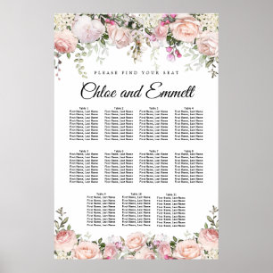 Large Pink Floral 11-Table Wedding Seating Chart