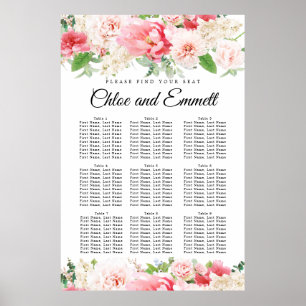 Large Pink Floral 9-Table Wedding Seating Chart