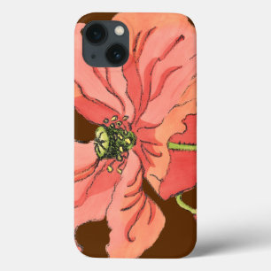 Large Pink Flower with Deep Red Background iPhone 13 Case