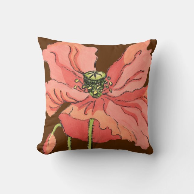 Large Pink Flower with Deep Red Background Cushion (Front)