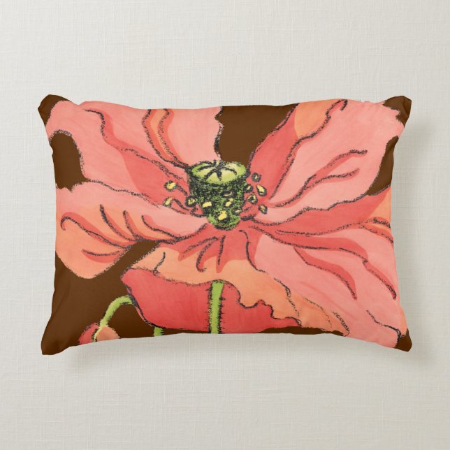 Large Pink Flower with Deep Red Background Decorative Cushion (Front)