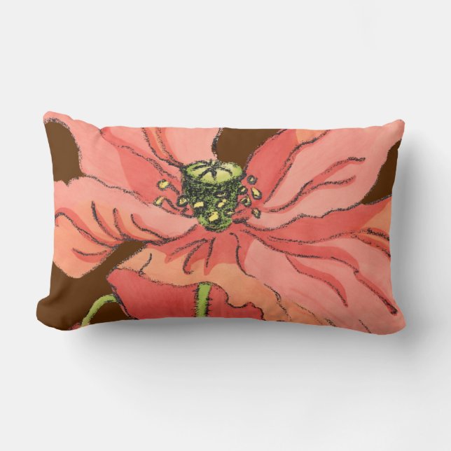Large Pink Flower with Deep Red Background Lumbar Cushion (Front)
