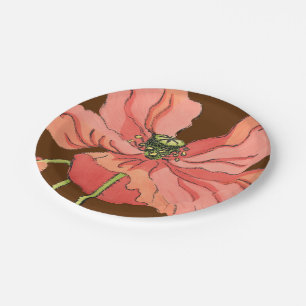 Large Pink Flower with Deep Red Background Paper Plate