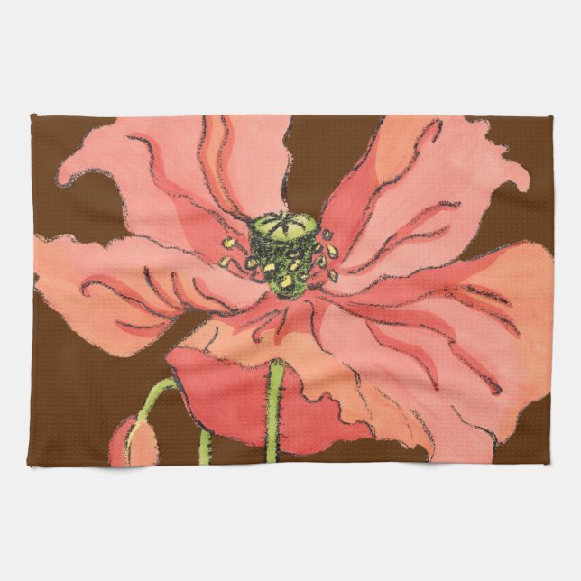 Large Pink Flower with Deep Red Background Tea Towel (Horizontal)