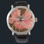 Large Pink Flower with Deep Red Background Watch<br><div class="desc">A large pink flower rests on a deep red background in this painting by Nancy Slocum. The flower is vibrant and in full bloom. A stunning gift for a special person in your life!</div>